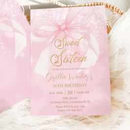 Convite Pink Bow Ribbon Coquette Sweet 16 Sixteen Birthday