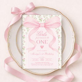 Convite Pink Bow Rose Girls Just Wanna Be One 1st Birthday