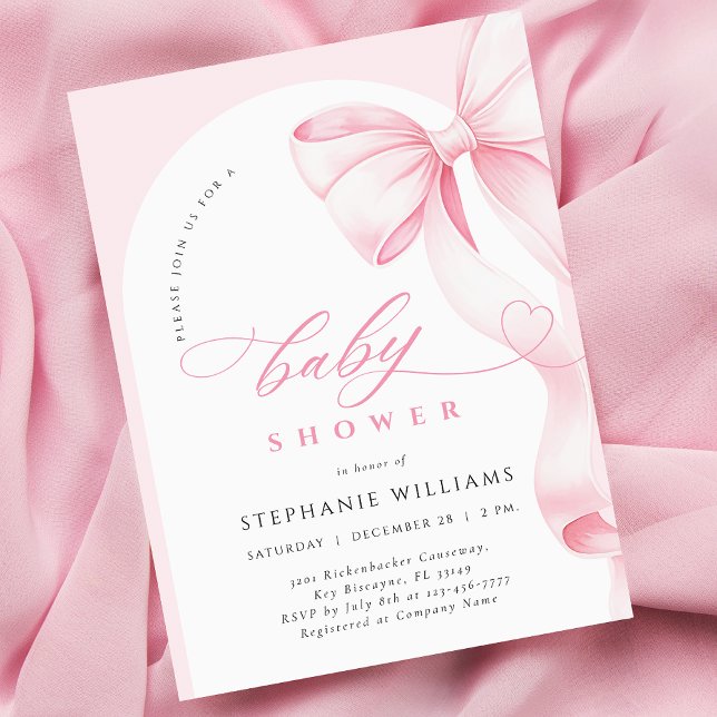 Convite Pink Bow Script Baby Shower Invitation (Criador carregado)