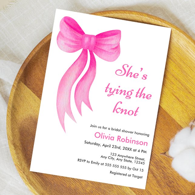 Convite Pink Bow She's Tying the Knot Bridal Shower  (Pink Bow She's Tying the Knot Bridal Shower Invitation )