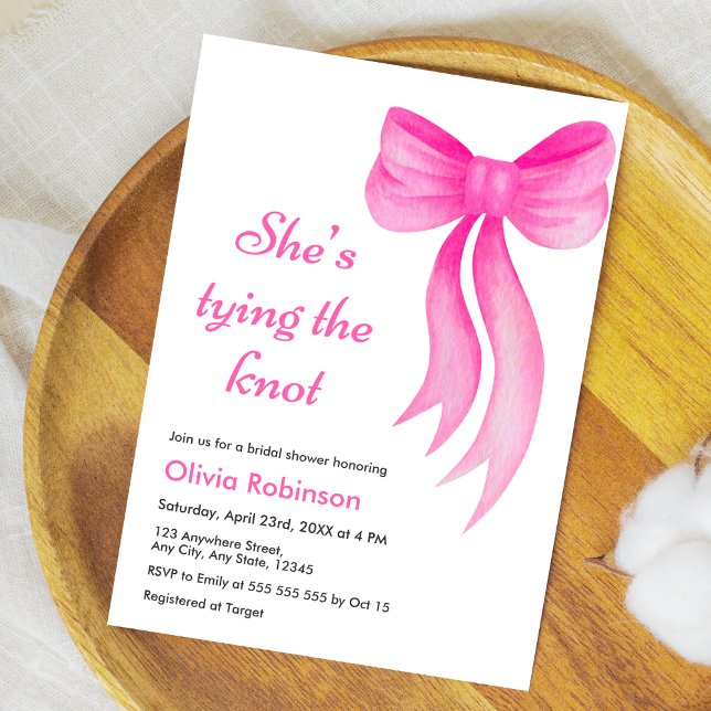 Convite Pink Bow She's Tying the Knot Bridal Shower  (Pink Bow She's Tying the Knot Bridal Shower Invitation )