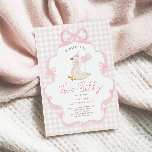 Convite Pink Bow Silly Goose Balloon Girl 2nd Birthday (Criador carregado)