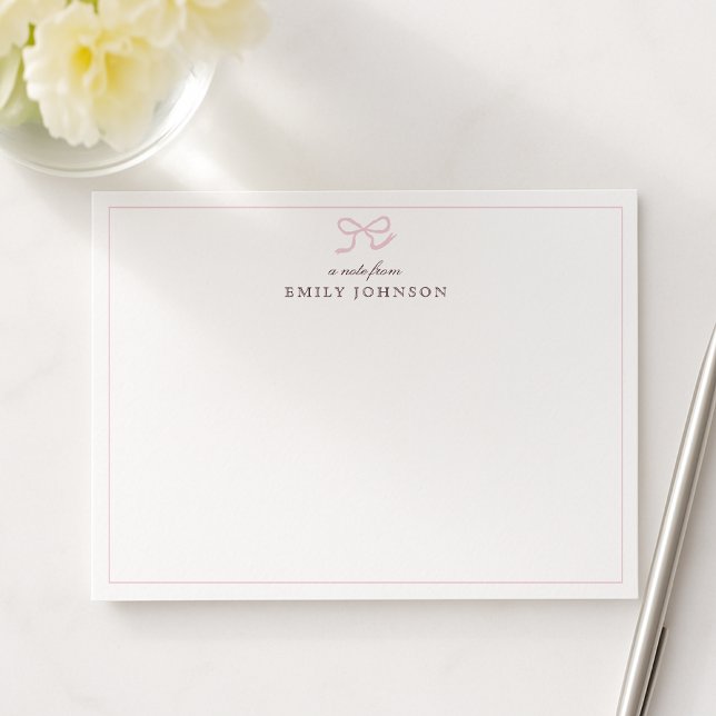 Convite Pink Bow & Stripes a Note From Flat Note Card (Criador carregado)