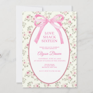 Convite Pink Bow Sweet 16 Coquette Birthday Invitation