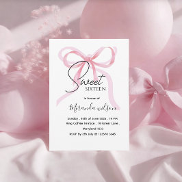 Convite Pink Bow Sweet Sixteen Birthday Invitation