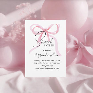 Convite Pink Bow Sweet Sixteen Birthday Invitation