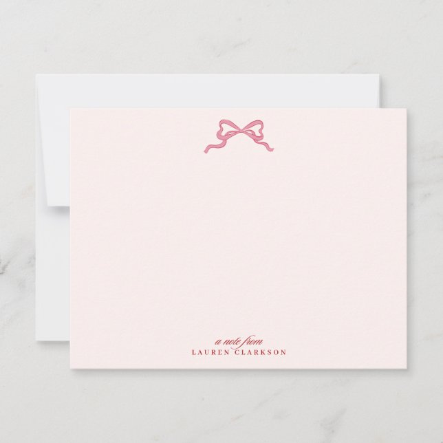Convite Pink Bow Valentine’s Day Note Card (Frente)