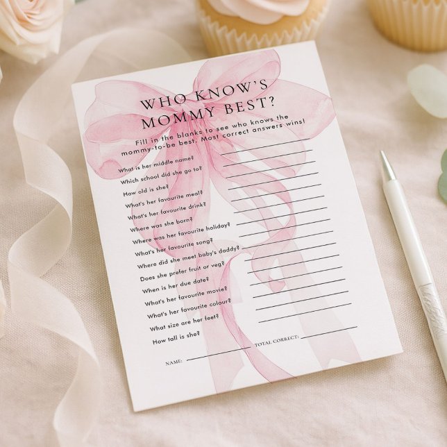 Convite Pink Bow Who Knows Mommy Best Baby Shower card (Criador carregado)