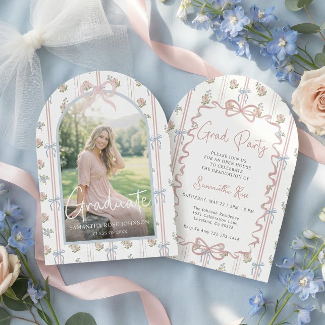 Convite Pink Bow Wildflower Graduation (Criador carregado)