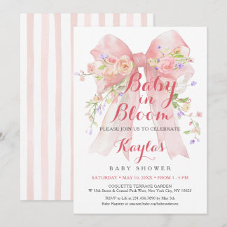 Convite Pink Bow Wildflowers Baby Shower