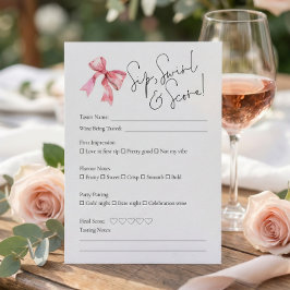 Convite PInk Bow Wine Tasting Bridal Shower Score Card