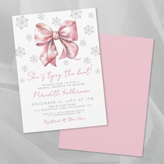 Convite Pink Bow Winter Bridal Shower Invitation (Pink Bow Winter Bridal Shower Invitation)