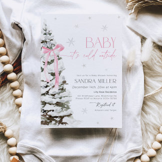 Convite Pink Bow Winter Wonderland Girl Baby Shower