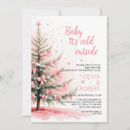 Convite Pink Bows and Christmas Tree Baby Shower