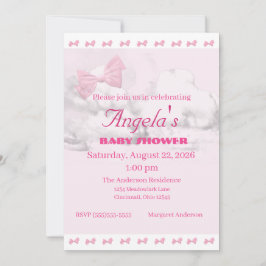 Convite Pink Bows Baby Shower Invitation