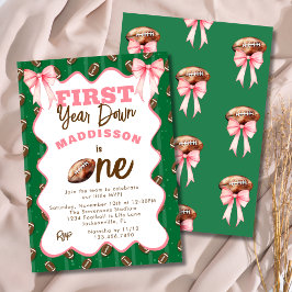 Convite Pink Bows First Year Down Football 1st Birthday 