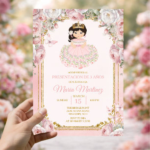 Convite Pink Branco Mexicana Menina Apresentação De Três A