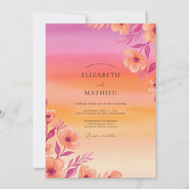 Convite Pink Breathtaking Tropical Sunset Wedding (Frente)