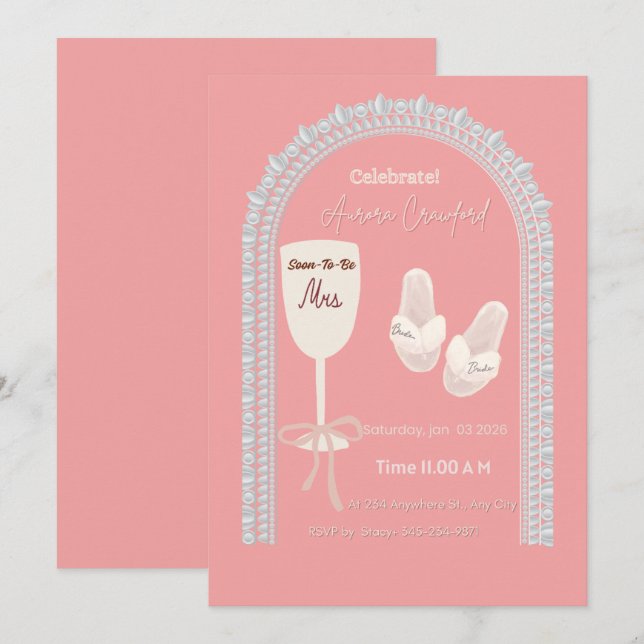 Convite Pink Bridal Shower Invitation | Soon to be Mrs Win (Frente/Verso)