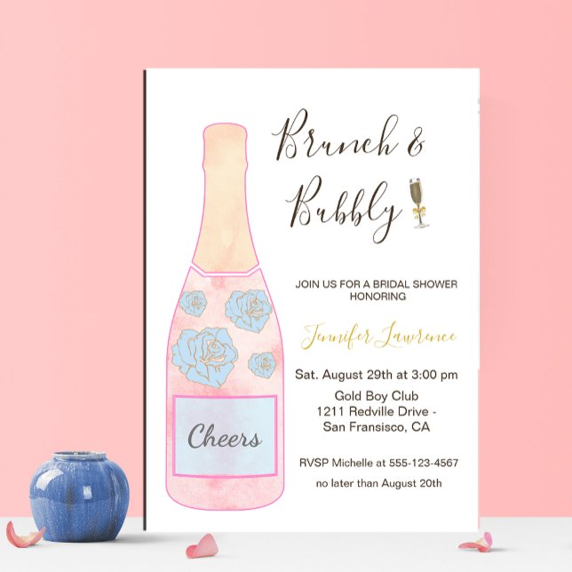 Convite Pink Brunch Bubbly Champagne Bottle Bridal Shower (Criador carregado)
