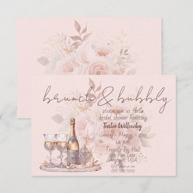 Convite Pink Brunch & Bubbly Wedding Shower (Frente/Verso)