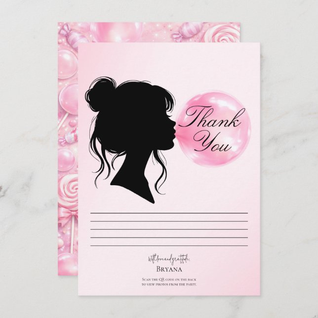 Convite Pink Bubblegum Dream Candy Land Thank You Card (Frente/Verso)