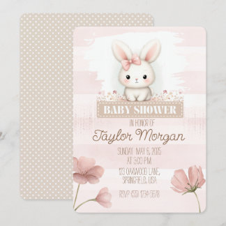Convite Pink Bunny Baby Shower Invitation