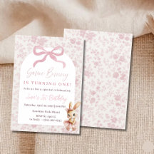 Pink Bunny First Birthday Invitation Girl Party
