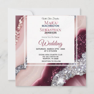 Convite *~* PINK BURGUNDY Agate RSVP QR AR66 Casamento