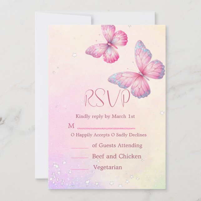 Convite Pink Butterfly RSVP Baby Shower QR Code (Frente)