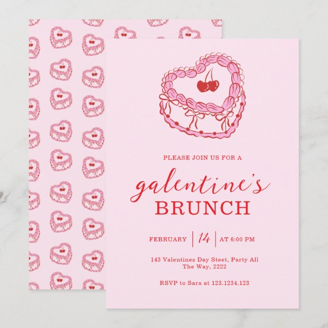 Convite Pink Cake Galentine’s Day Brunch (Frente/Verso)