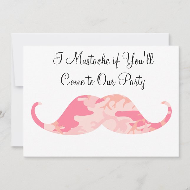 Convite Pink Camo Mustache - Eu bigode se você festejar (Frente)