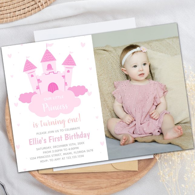 Convite Pink Castle under CloudPrincess Birthday photo (Pink Castle under CloudPrincess Birthday photo Invitation)