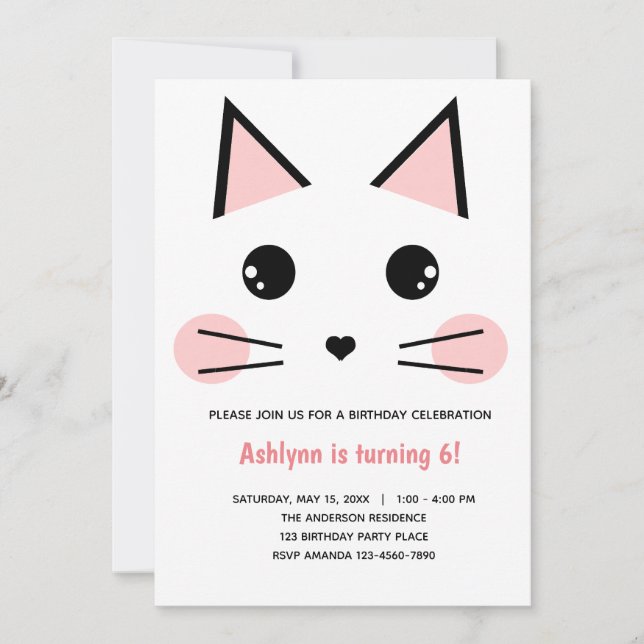 Convite Pink Cat Birday (Frente)