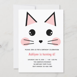 Convite Pink Cat Birday