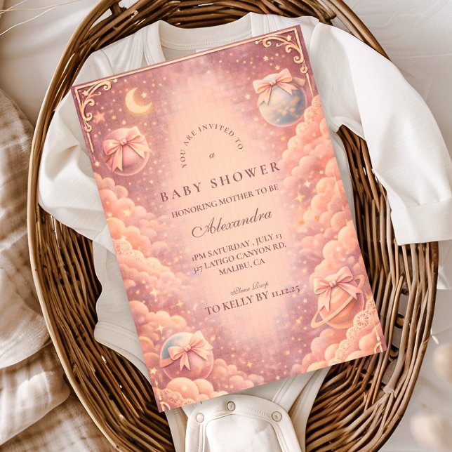 Convite Pink Celestial Bows Clouds Baby Shower (Criador carregado)