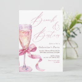 Convite Pink Champagne Bow Brunch & Besties Galentine’s