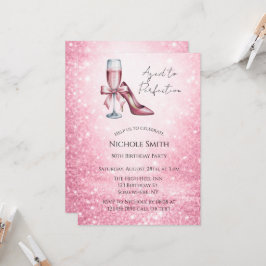 Convite Pink Champagne Glass Aged To Perfection Birthday