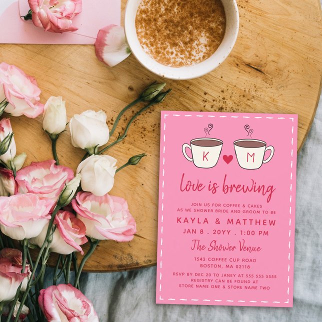 Convite Pink Charming Coffee Cups Love Is Brewing Shower (Criador carregado)
