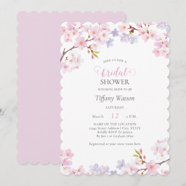 Convite Pink Cherry Blossom in Bloom Garden Bridal Shower (Frente/Verso)