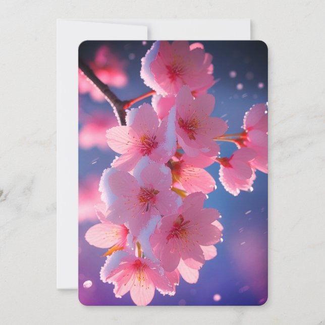 Convite Pink Cherry Blossom in Snow – Elegant Spring Winte (Frente)