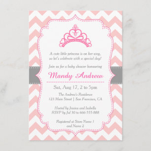 Convite Pink Chevron, Coroa de Princesa, Churrasco de Bebê