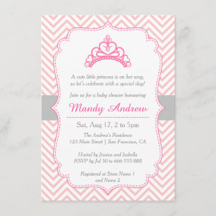 Convite Pink Chevron, Coroa de Princesa, Churrasco de Bebê