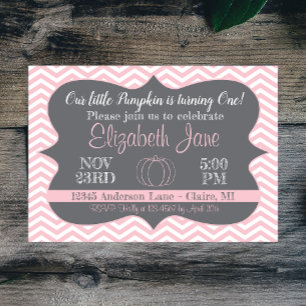 Convite Pink Chevron Nosso Pequeno Aniversário De Abóbora