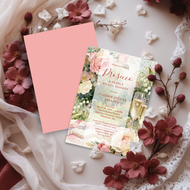 Convite Pink Chic Prosecco & Pearls Glitter Bridal Shower (Pink Chic Serene Prosecco & Pearls Glitter Bridal Shower Invitation Cards.)