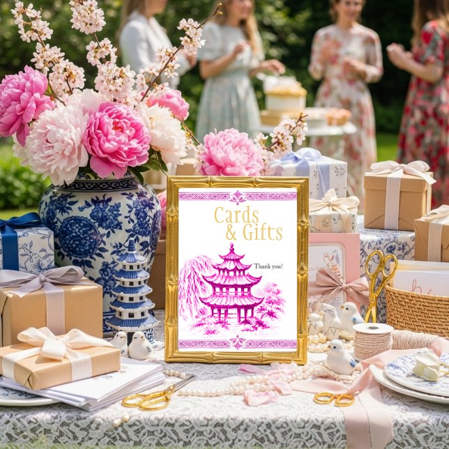 Convite Pink Chinoiserie Cards & Gifts Sign  (Pink Chinoiserie Cards & Gifts Sign)