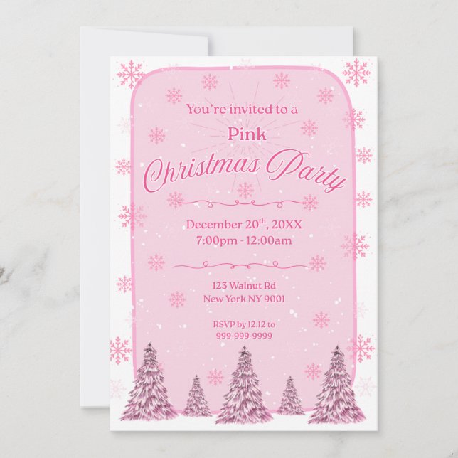 Convite Pink Chirstmas Party Invitation (Frente)