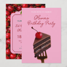 Pink Choco Cherry Cake 21st Birthday Invitation