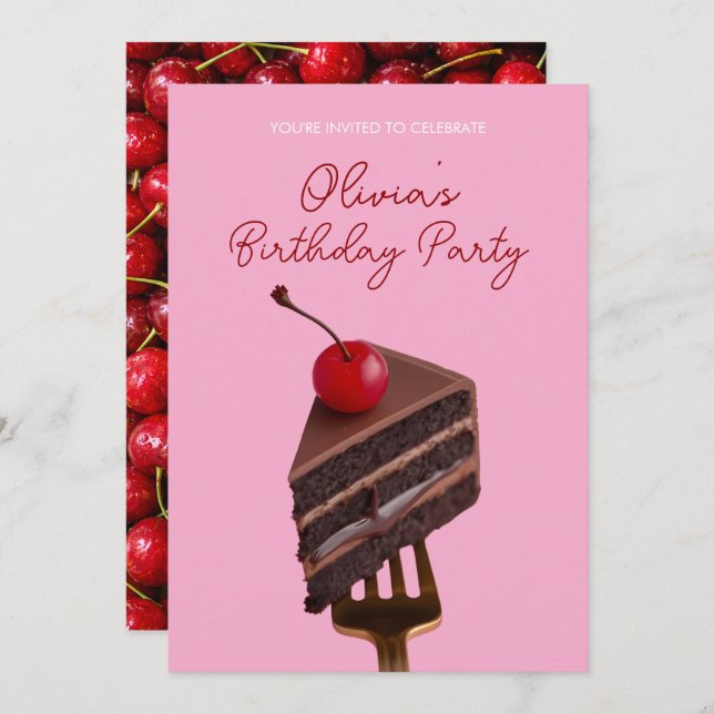 Convite Pink Choco Cherry Cake 21st Birthday Invitation (Frente/Verso)