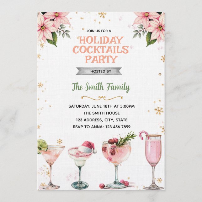 Convite Pink Christmas Girls Night cocktails invitation (Frente)